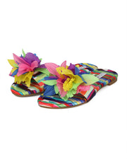 Liliana Carnival-1 Sunflower 3D Flower Decor Slip On Open Toe Flats Mules Slides