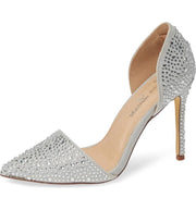 Lauren Lorraine Sari Silver Crystal Embellished D'Orsay Pointed Toe Formal Pumps