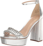Sam Edelman Ninette Silver Embellished Strap Buckle Ankle Block Heel Sandals