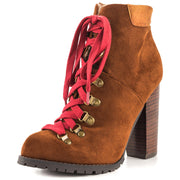 Luichiny Anna may IMI Suede Lug Sole Lace Up Combat Stacked heel Ankle Booties