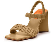 Schutz Lirah Honey Beige Slingback Strap Open Toe Block High Block Heel Sandals