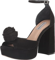 Steve Madden Luminesce Black Nubuck Ankle Strap Peep Toe Block Heeled Sandals