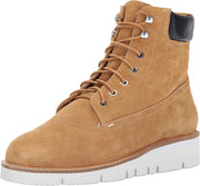 Shellys London Erin Tan Suede Lace Up Platform Wedge Combat Construction Boots