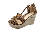 Lemonade Kayson Leopard Unique Double Vamp Platform Wedge Espadrille Sandals