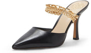 Vince Camuto Ashna Black Leather Chain Slip-On Dress Pump Pointed Toe Mule