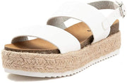 Soda Kazoo White Casual Espadrilles Rubber Sole Open Rounded Toe Platform Sandal