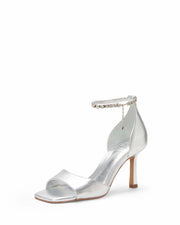 Vince Camuto Evensa Pewter Leather Square Open Toe Ankle Strap Dress Pump Sandal