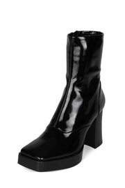 Jeffrey Campbell Kalopsia Black Pat Black Polish Stack Block Heel Ankle Boots