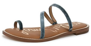 Sam Edelman Harlyn Washed Teal Strappy Toe Ring Slip On Flat Slides Sandals