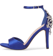 Lauren Lorraine Monet Satin Ankle Strap Pump Crystal Embellished Prom Sandals