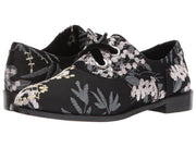 Shellys London Frankie Black Floral Ribbon Lace up Flat Dress Oxfords Flat Shoes
