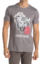 Roberto Cavalli Tiger Graphic Crew Short Sleeve T-Shirt GREY HST600A47504936