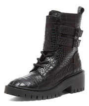Kelsi Dagger Brooklyn Northern Black Embossed Leather Lace-up Combat Ankle Boots