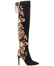 Jessica Simpson Lessy Dark Multi Floral Over Knee Dress Fitted Pointed Toe Boots