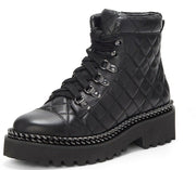 Vince Camuto Maissa Black Quilted Combat Lace Up Lug Sole Moto Chic Ankle Boots