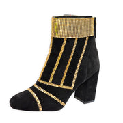Cecelia New York Demetri Black Gold Studded Back Zipper Pointed Toe Heel Boots
