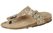 Forever Link Birken-17 Gold Glitter Slip On Casual Platform Vegan Flats Sandals
