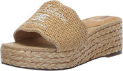 Sam Edelman Camila Sand Raffia Squared Open Toe Slip On Wedge Heeled Sandals
