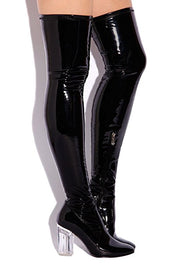 Cape Robbin Fay-2 Over The Knee Stretch Glass Heel Thigh High Boots (5.5, Black patent)