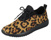 Forever Link Remy-19 Leopard Lace Up Fashion Low Top Flat Running Sneakers (5.5)