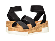 Steve Madden Bandi Black Cork-Wrapped Textile Ankle Strap Platform Wedge Sandal