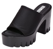 Cape Robbin Echoya Black Slip On Block Heel Open Round Toe Fashion Heeled Sandal