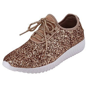 Forever Link Women's REMY-18 Glitter Fashion Lace Up Low Top Sneakers Rosegold
