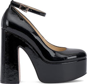 Jessica Simpson Macee Black Buckle Ankle Strap Block Chunky High Heel Pump Shoes