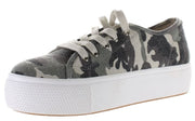 Steve Madden Elore Green Camo Vulcanized Milsole Lace-up Round Toe Sneakers