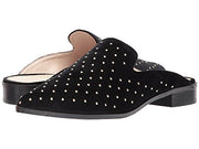 Shellys London Fantasia Black Velvet Pointed Toe Flat Mule Stud Quilted Slides