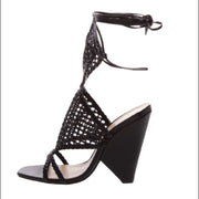 Schutz Tally Black Mesh Strappy Open Toe Block High Heel Fashion Dress Pumps