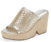 Cecelia New York Frisbee Platform Silver Mesh Slip On Open Toe Heel Wedge Sandal