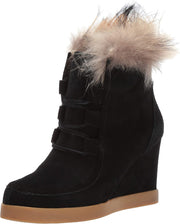 Cecelia New York Holly Wedge Bootie Black Suede Fur Lined Lace Up Platfrom Boots