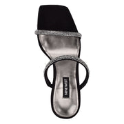 Nine West Adine2 Black Squared Open Toe Slip On Shimmer Detailed Heeled Sandals