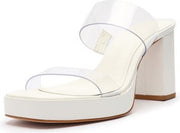 Schutz Ariella Platform White Open Toe Translucent Straps Block High Heel Sandal