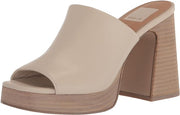 Dolce Vita Lukas Ivory Leather Peep Toe Slip On Stacked Block Heeled Sandals