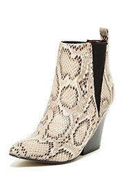 Report Signature Myrna Brown Snake Leather Pointed Toe Stacked Heel Ankle Boots