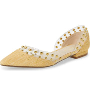 Cecelia New York Min Linen Clear Pointy Embellished Chic Transparent Ballet Flat