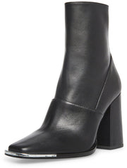 Steve Madden Excess Black Leather Square Toe Block Heel Ankle Dress Booties