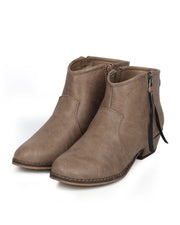 Breckelles Dorado-11 Beige Leatherette Zip Tassel Rounded Toe Riding Booties