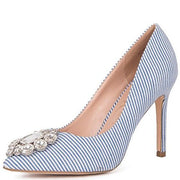 Lauren Lorraine Rita Rhinestone Embroidered Broche Pointed Toe Stripe Dress Pump