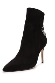 Schutz Elisah Black Pull On Pointed Toe Embellished Upper Stiletto Fashion Boots