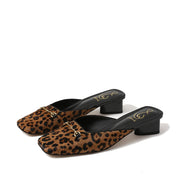 Sam Edelman Ollie Granada Tan Leopard Squared Toe Slip On Block Heeled Mules