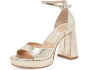 Dolce Vita Pandro Platinum Distressed Leather Ankle Strap Open Toe Heeled Sandal