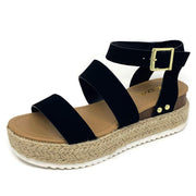 Soda Top Shoe Bryce Black Open Toe Strap Espadrilles Flatform Wedge Sandals (9)