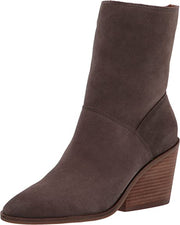 Lucky Brand Sarey Falcon Grey Suede Block Heel Wedge Mid Height Boot Booties