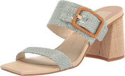 Dolce Vita Posy Mint Raffia Slip On Squared Toe Buckle Detailed Heeled Sandals