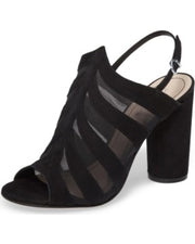 Klub Nico Talita Cage Sandal Black Block Heel Peep Toe Mesh Inset Luxe Booties