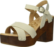 Sam Edelman Josefine Modern Ivory Leather Block Heel Ankle Strap Heeled Sandals
