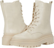 Steve Madden Stationary Bone Leather Fashion Lace Up Zipper Chunky Ankle Boots